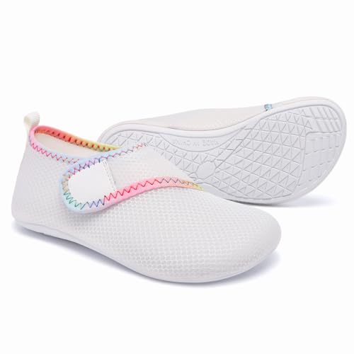 Hiitave Kids Water Shoes Quick Dry Aqua Socks Outdoor Swim Barefoot Beach Pool Shoes For Girls Boys Toddler Rainbow/White 6-7 M US Toddler