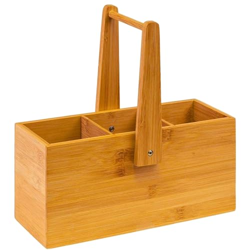 Westmark Organizador de cocina/mesa, 3 Compartimentos, Con asa de transporte, Dimensiones: 26,5 x 27,8 x 10 cm, Bambú, Tapas + Friends, Marrón claro, 69822270
