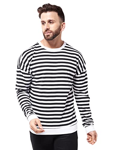 Image of GRITSTONES Men OversizedRound Neck Stripe Drop Shoulder Cotton T-Shirt