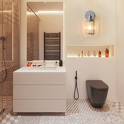 Unicozin 1-Light Wall Sconces Lighting, Chrome Bathroom Vanity Light With Crystal Shade, E26 Base Wall Lights For Bathroom, Hallway, Mirror, Set Of 1 #TOP6