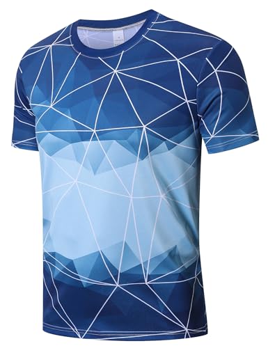 Cimic 1 Piezas Camiseta Deporte Hombre Impresión Running Manga Corta Hombre Ropa Deportiva Transpirable para Gym Gimnasio(T5060-1-Deep Blue-L)