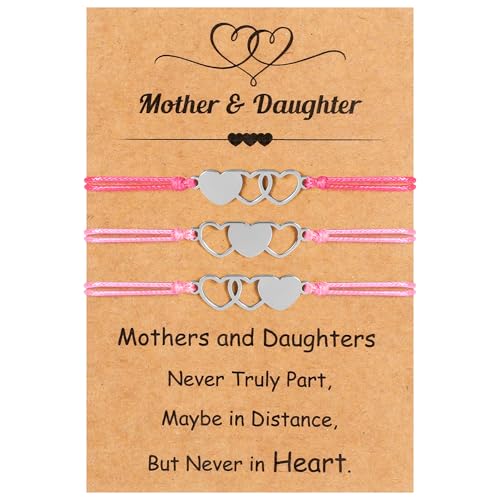 EOBOH Mother’s Day Gift Bracelets, Mother’s Day Bracelets Adjustable Hearts Mother Daughter with Card, Love Mothers Day Gifts for Grandma Daughter Accessories