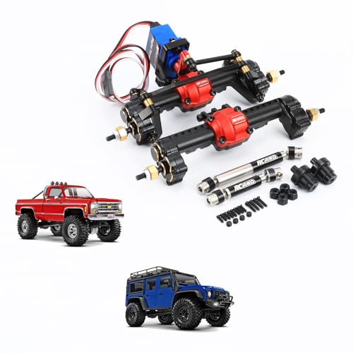 RCAWD TRX4M Diff Locker & Differential Portal Axles Front Rear Set Converted & Driveshafts for Traxxas 1/18 Defender Bronco F-150 K10 Upgrades Brass Weighted 100% Durability Increase Parts Black
