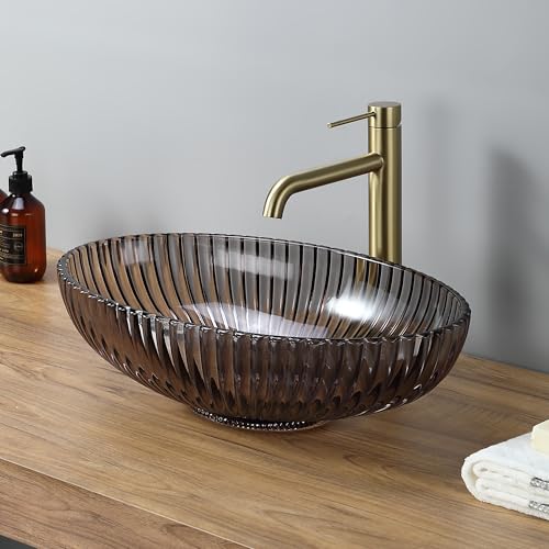 DILECI – Vasque Ovale en Verre Teinté Strié 51x35x15,5 cm – Lavabo à Poser Design Luxueux et Moderne – Texture Striée Lumineuse – Idéal Salle de...