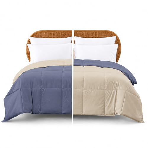 Image of Modern Threads Down Alternative Reversible Comforter Blue /Cream Queen