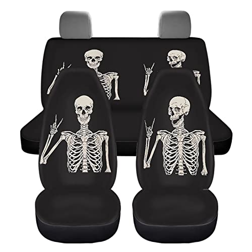Stuoarte Funny Skull Print Car Seat Cover For Women Men Skull Auto Interior Accessories Front And Rear Bench Back Seat Cover Full Set Soft Auto Interior Easy To Clean #TOP1