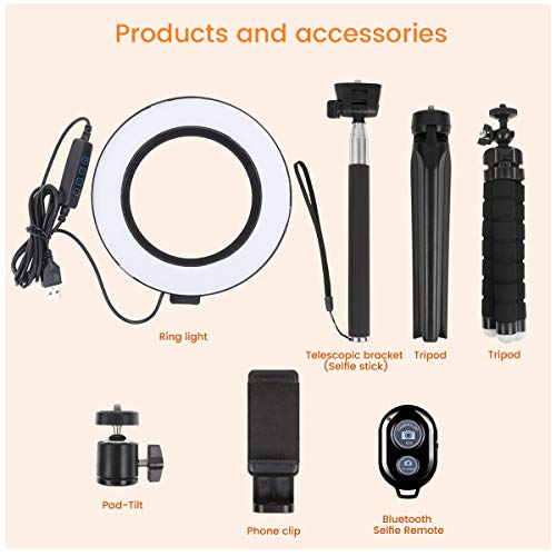 Ringlicht mit Stativ, 6" LED Ringleuchte mit Fernbedienung und Handyhalter Selfie Fotoleuchte 3 Farbe und 10 Helligkeitsstufe für Live-Streaming YouTube Tiktok Makeup – Bild 8