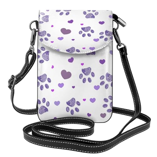 Sac bandoulière téléphone femme motif patte violette en cuir PU