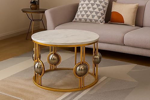 Image of Nesting Tables Made of Engineered Wood Coffee Table, Small Accent End Table, Round Sofa Side Table, Living Room, Bedroom (Golden White N)