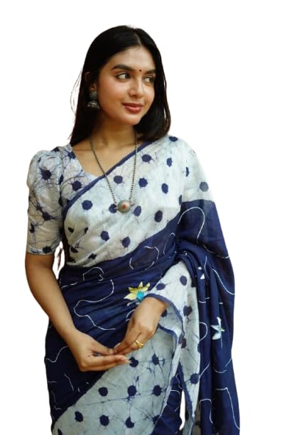 Linen Cotton Saree, Digital Print Traditional Design, Pink and White-One Size arwacraft01