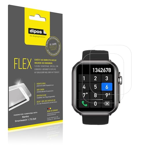 dipos I 2x Protector de Pantalla compatible con Banlvs Smartwatch 1.73 Zoll - cobertura 100% para pantalla I 3D Full Cover láminas protectoras