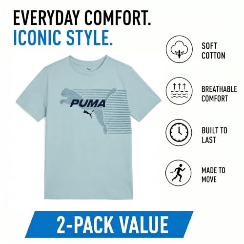 Image of PUMA Boys T-Shirts Athletic Crewneck Short Sleeve Tees (Sizes S-XL) | Soft Breathable Cotton Blend, Comfortable Casual Fit, Great for School, Play & Everyday Wear