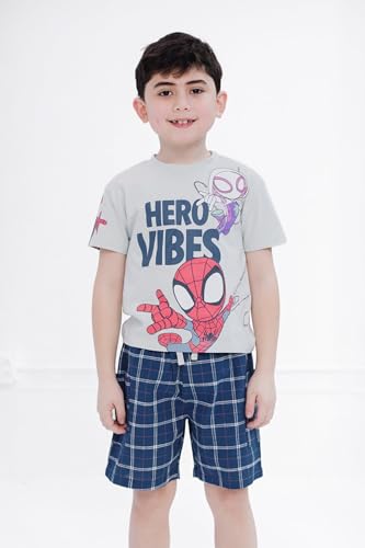 Image of Marvel Spidey and His Amazing Friends T-Shirt and Plaid Shorts Outfit Set Toddler to Big Kid Sizes (2T - 10-12)