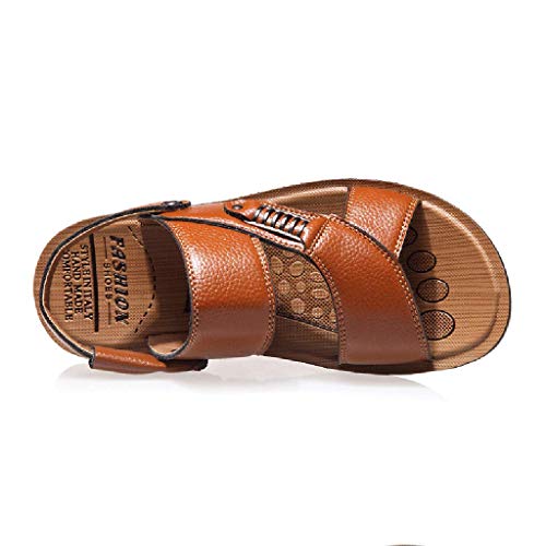 Corriee Men\'s Fashion Breathable Leather Beach Sandals Shoes Slides Summer Outdoor Slippers Khaki