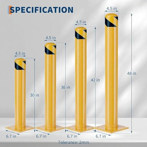 Image of GarveeLife Steel Safety Bollards Heavy Duty 48 Inch,2 Pack Yellow Bollard Post for Parking Lot & Garage - Removable Security Bollard Post with Reflective Tape, Anchor Bolts Included (4.5 inch Diameter)