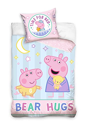 Baby Bettwäsche Set 100x135 Bettdecken-Bezug + 40x60cm Kissenbezug 100% Baumwolle ÖkoTex Standard 100 Klein Kinderbettwäsche ekmTRADE (Peppa Wutz 3, 100 x 135 cm / 40 x 60 cm) Cover