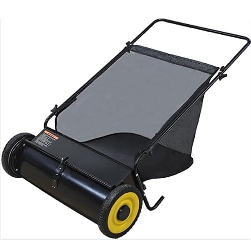 Image of Petyee Push Lawn Sweeper, 26-Inch Width, 7 Cu. Ft. Hopper Capacity, 4 Spinning Brushes, Adjustable Height, Durable Steel Frame with Rubber Wheels, Ideal for Leaves and Grass