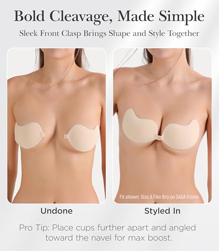Nippies Sticky Bra - Adhesive Strapless Backless Bra for Women, Seamless Coverage, Push Up Support - Crème, with Travel Bag3