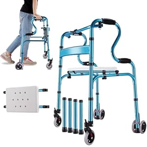 Walkers,Rolling Mobility Walking Aid Stand with Bath Board, Upright Walker Rollator Adjustable Height, Folding Walkers for Seniors Mobility Aid Walking Frame Daily Living Aids