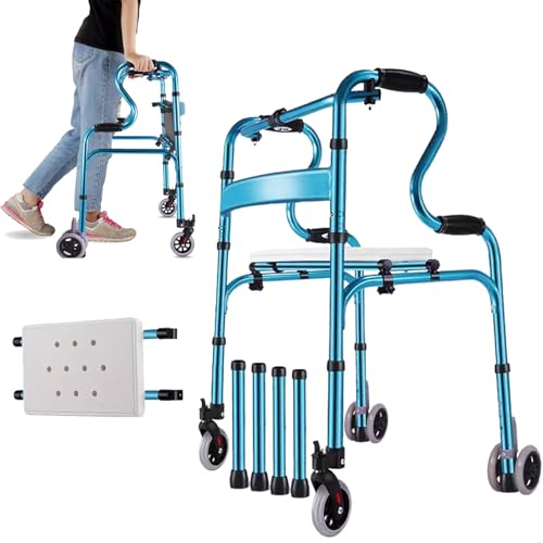 Walkers,Rolling Mobility Walking Aid Stand with Bath Board, Upright Walker Rollator Adjustable Height, Folding Walkers for Seniors Mobility Aid Walking Frame Daily Living Aids