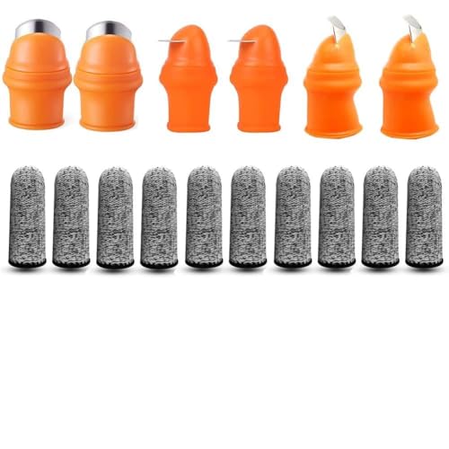 issdem Thumb Cutter Gardening Tool 16 PCS Set, Silicone Finger Guards Protector, Orange Thumb Knife for Gardeners Picking Plant Fruit Vegetable (Small)
