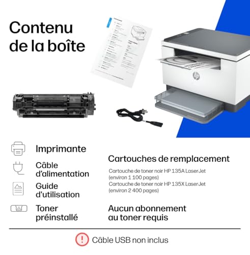 HP LaserJet M234dw, 6GW99F, Imprimante Multifonction A4, Recto/Verso Automatique Noir et Blanc, 29 ppm, USB, Wi-FI, Ethernet, Smart, sans fax, sans ADF, Écran LCD à icônes, Grise
