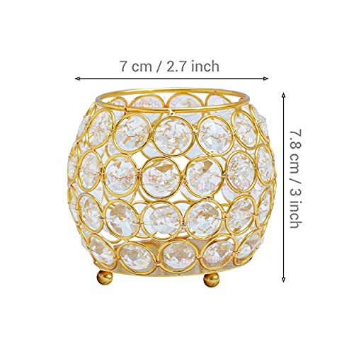 Tied Ribbons Crystal Votive Candle Holders, Large | Gold, Metal Rim | Set Of 2 | 2.7 X 3 Inch | Tealight Holders For Wedding Decor, Table Centerpieces - Tealight Holder Decorations For Dining Room #TOP4