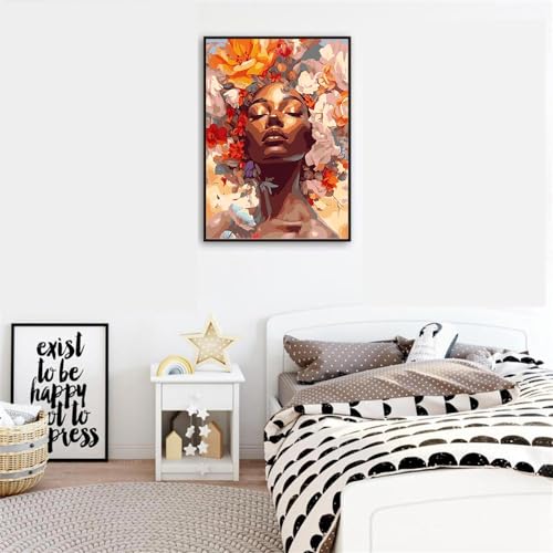 Image of Clendo DIY African Woman Paint by Numbers for Adults Canvas, Flowers and Girl Paint by Number Kits on Canvas - Oil Painting Kits Arts and Crafts for Home Decor 16x20 inch(Without Frame)