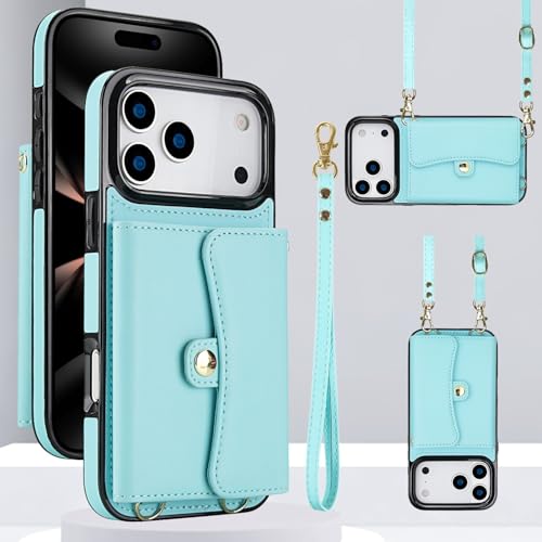 Étui portefeuille iPhone 16 bleu housse cuir antichoc fentes cartes sangle