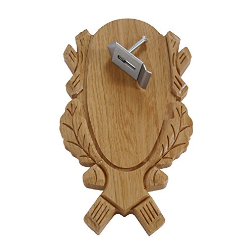 GTK - Geweihe & Trophäen KRUMHOLZ 1 Stück geschnitztes Rehbock Trophäenschild hell +1 Stück Gehörnklammer
