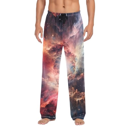 Men's Pajama Pants Red Clouds Space Mens Sleep Pants Cotton Elastic Waist Sleep Bottoms-S2