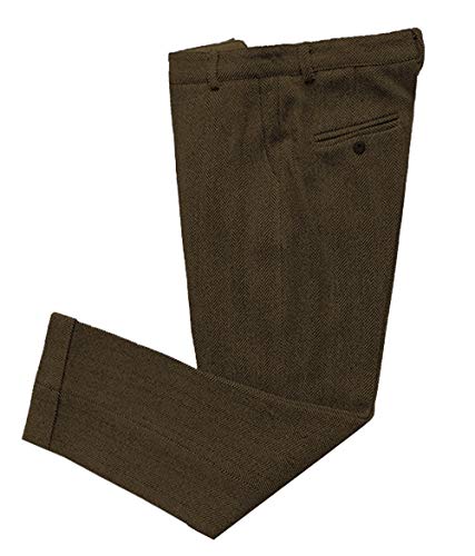 Solovedress Herren Vintage Herringbone Anzughose Tweed Anzughose Wolle Slim Fit Hose für Hochzeit Trauzeugen(Kaffee,30) Cover