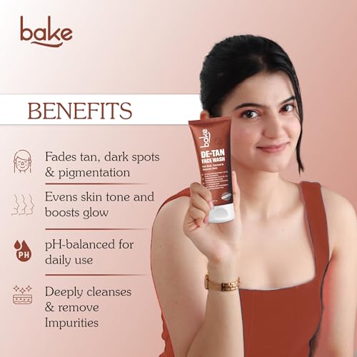 Image of BAKE De-Tan Face Wash with 2% Kojic Acid ,Niacinamide &Glycolic Acid | Brightening Face Wash for Tan Removal, Pigmentation & Dark Spots | Evens Skin Tone & Boosts Glow | Anti Pigmentation Daily Wash - 100ml