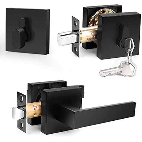 Probrico Flat Black Door Lever with Deadbolts Combo Pack Cover