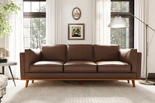 Image of Valencia Artisan Full Leather Sofa 88 inch | Pure Full Italian Nappa Leather Couch, Solid Wood Accent, Ultimate Comfort, Chocolate