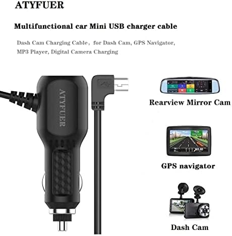 Dash Cam Charger Cable, 11.5FT Mini USB for 12V-24V Cars & Trucks, 3-in-1 Charging for Dash Cam, GPS Navigator, Mobile Phones & Other Devices