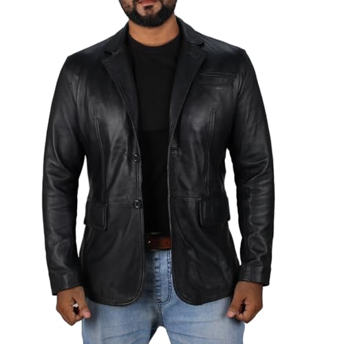 Laverapelle Men's Genuine Lambskin Leather Coat (Black, Blazer Jacket) - 2402004