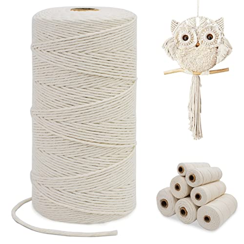 LEREATI Macrame Cord 2mm x 200m, Single Strand Thick Macrame Rope Yarn Natural Cotton Cord