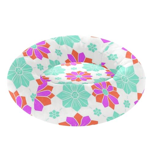 Lit pour chat et chiot moelleux fleurs turquoise et magenta format S - 2