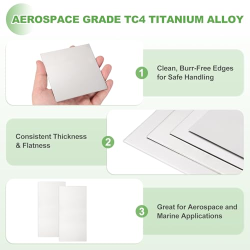 Image of MECCANIXITY Titanium Plate Sheet, TC4 (Gr5) Ti 200x100x0.5mm Heat Resistant Titanium Alloy Sheet High Strength to Weight Ratio for CNC Machining, Racing Applications