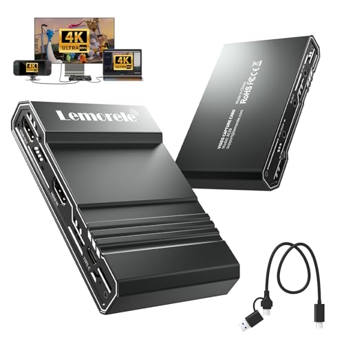 HDMI 4K キャプチャーボード Switch 2対応 4K＠60Hz TV出力/録画対応 パススルー機能 アルミニウム Lemorele キャプチャーカード ゲーム実況生配信ライブ ビデオ会議 低遅延 画面共有 リアルタイムストリーミング Switch PS5/PS4 Xboxに対応 macOS/Windows/Linux/Android/iPad OS17に適用 キャプチャーケーブル付属