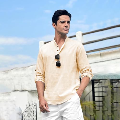 Image of Beige Color Cotton Blend Mandarin Neck Short Kurta Straight Kurta for Men (S)