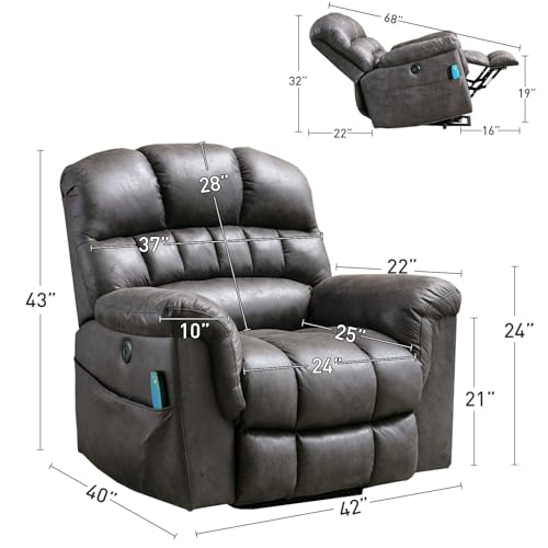 Sillón reclinable metálico gris con asiento ancho miniatura 2
