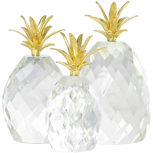 Set de 3 esculturas decorativas de piña de cristal claras