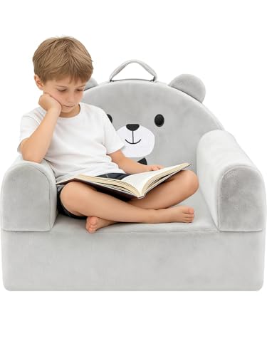 JUOIFIP Bär Kleinkindstuhl, Bett, Kindersofa, Aufklappen Mini Couch, Wweiches Kristall Samt Kleinkinder Spielsofa für Schlafzimmer Wohnzimmer, Spielzimmer