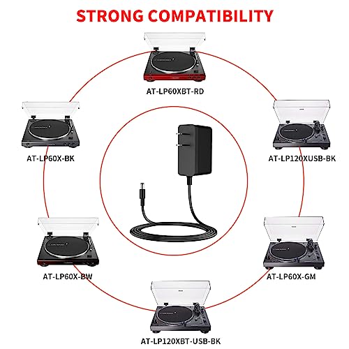 MEROM 12V AC Adapter Power Cord Compatible with Audio-Technica AT-LP60X-BK AT-LP60X-BW AT-LP120XUSB-BK Direct-Drive Turntable, Sony PS-LX310BT Record Player Charger Supply