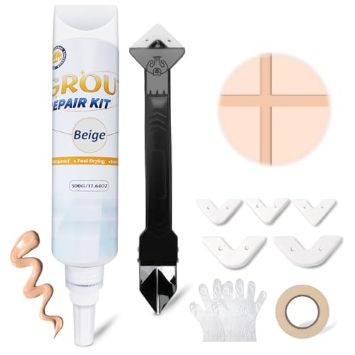 SZ-KARIDGE Juego de reparación de juntas de azulejos, 500 g, sellador de juntas para reparación y renovación de azulejos, con espátula de reparación 3 en 1, impermeable, para ducha, baño, cocina,