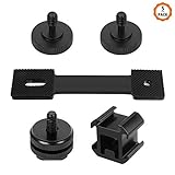2.【Tornillo universal de 1/4''】 El soporte de zapata fría puede conectar luces LED, micrófonos, monitores, flash, luces estroboscópicas, etc. a su cámara réflex digital, DV, soporte para teléfono inteligente, estabilizador de cardán y cualquier equipo de cámara con orificio de tornillo de 1/4'' o soporte de zapata.