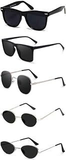 Sheomy Unisex combo offer pack of 5 shades Unisex Fashion Sunglasses Set, 5 Pairs, Metal Frame, Black and Silver - Combo5-... Price In India