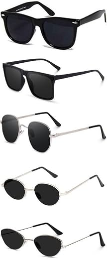 Sheomy Unisex combo offer pack of 5 shades Unisex Fashion Sunglasses Set, 5 Pairs, Metal Frame, Black and Silver - Combo5-...